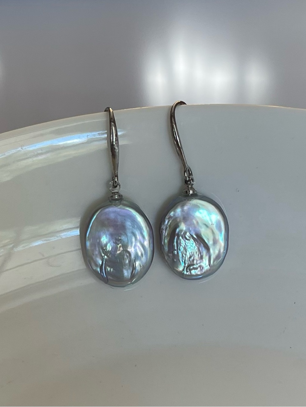 Freshwater Baroque Pearl Drop Earrings - Iridescent Silver